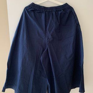 Muji Navy pleated wide leg pants
